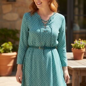 Michael Kors Women’s Teal Geometric Long Sleeve Dress Size M *215